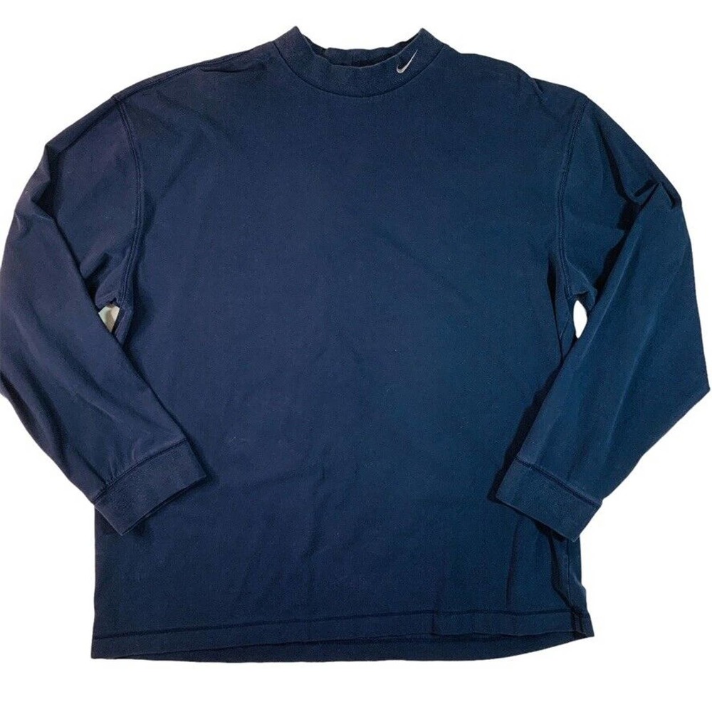 Vintage 90s Nike mock turtleneck navy blue small white swoosh Travis Scott